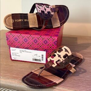 Tory Burch Brown/ Neutral EEL Stripe Miller Sz 9